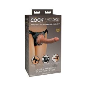 King Cock Elite Comfy Silicone Body Dock Kit - Harness and 7 Inch Dildo - Tan